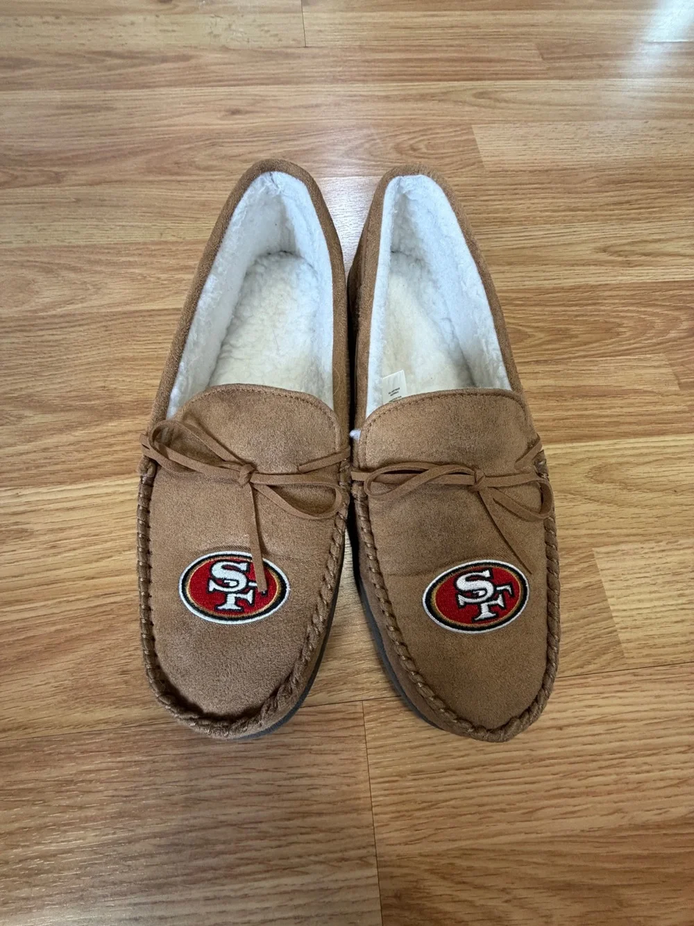 Men's Tan Suede Team Logo Moccasin Slippers